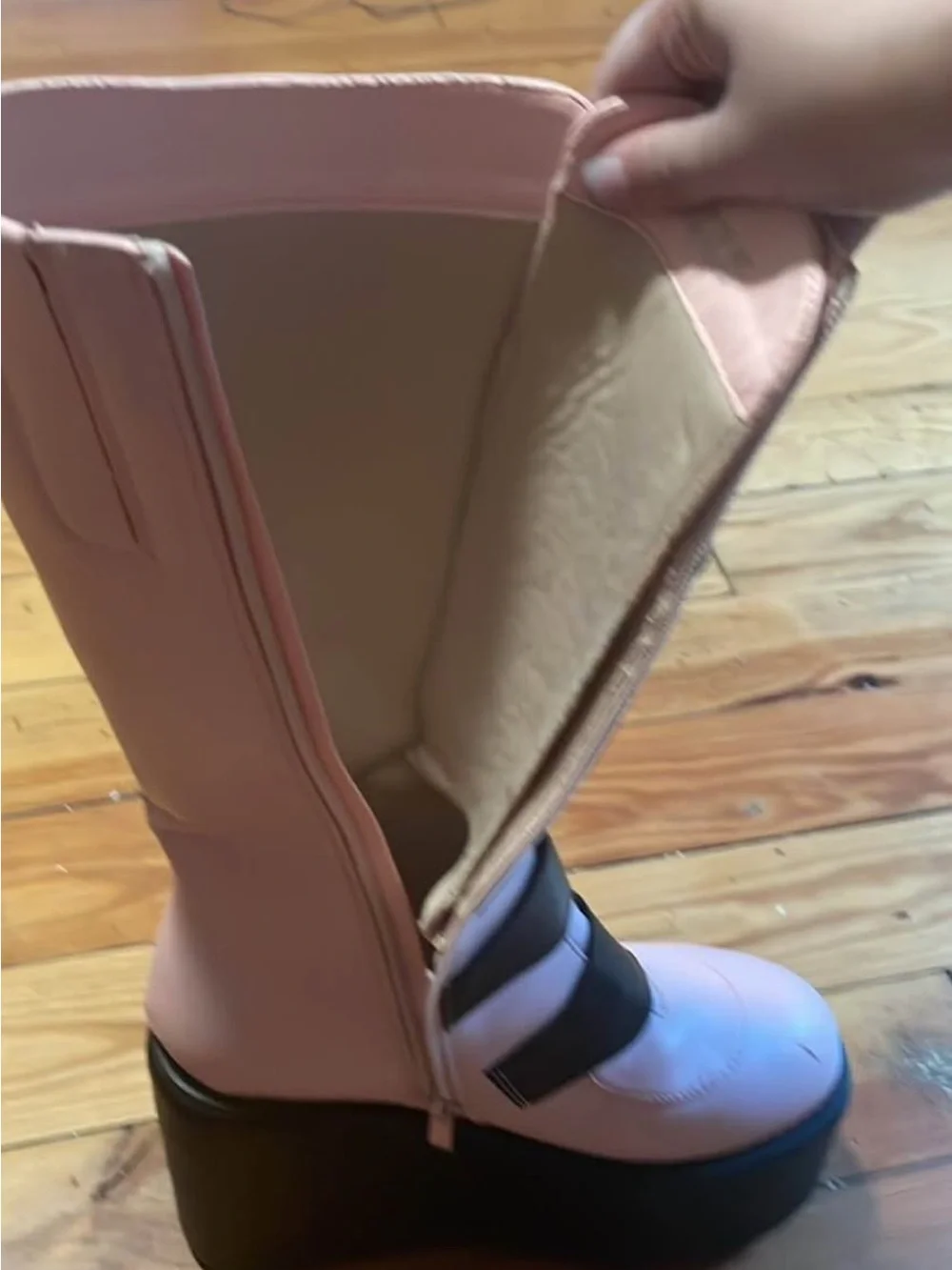 Women’s Pink Knee-High Buckle Boots